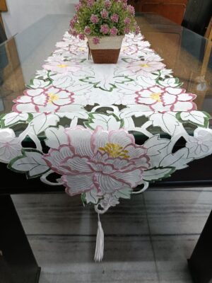 6 SEATER CUT WORK SELF SILK EMBROIDERY DINING TABLE RUNNER WITH BEAUTIFUL BORDER DESIGNING