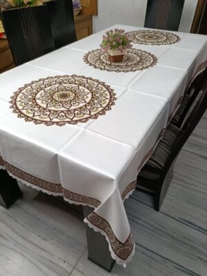 6 SEATER DINING TABLE COVER WITH CUT WORK BORDER